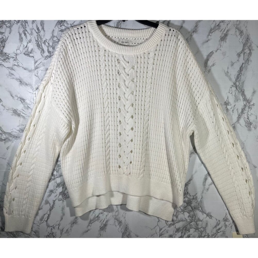 ON 34th Womens White Cable Knit Sweater XXL  Cotton & Polyester